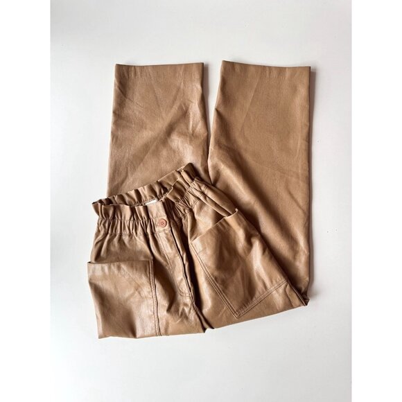 Aritzia WILFRED Caroline Tan Vegan Leather High Waisted Paperbag Pants, Size 00 - Picture 7 of 13